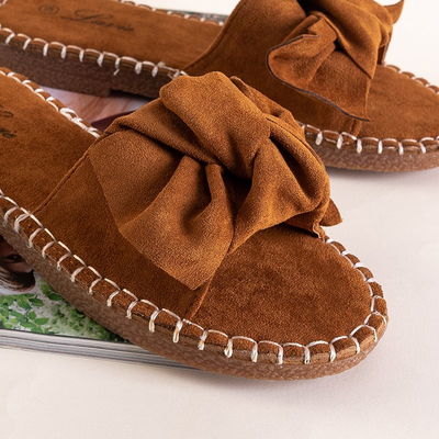 Brown women's flip-flops with bow Bonehas - Footwear