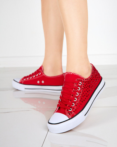 OUTLET Women's sneakers with colorful zircons in red Amanda - Footwear