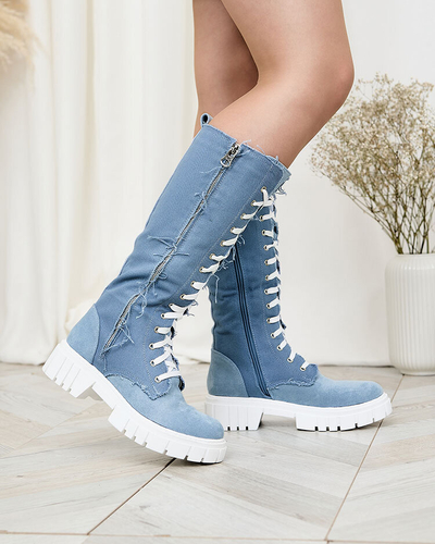 Royalfashion Blue women's fabric boots Leconen