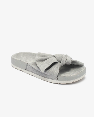 Royalfashion Women's eco-suede flip-flops with bow in gray Suui