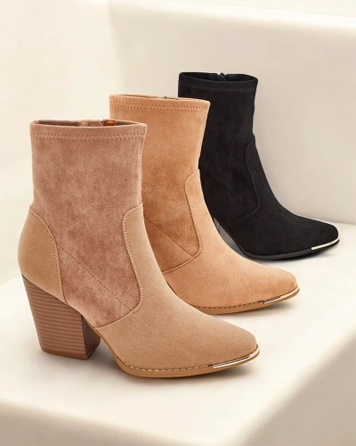 Royalfashion Women's eco-suede ankle boots on a post Gris