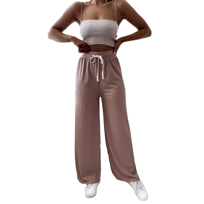 Brown women's wide pleated palazzo pants - Clothing