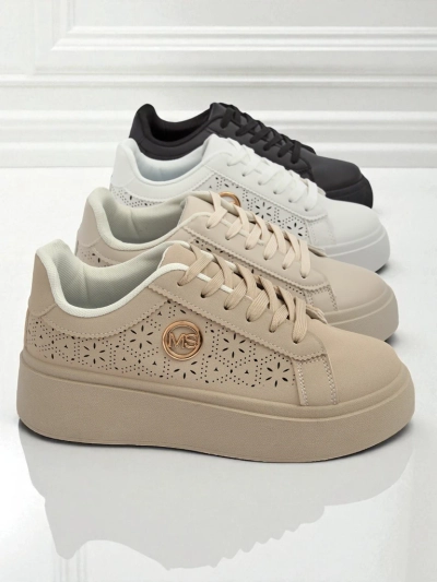 Damskie sneakersy platforma Callista Royalfashion ecru skóra ekologiczna