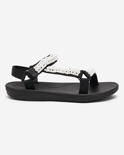 Black women's sports sandals with Dotiss pearls- Footwear