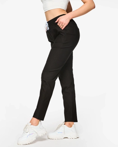 Women's straight fabric pants in black PLUS SIZE- Clothing