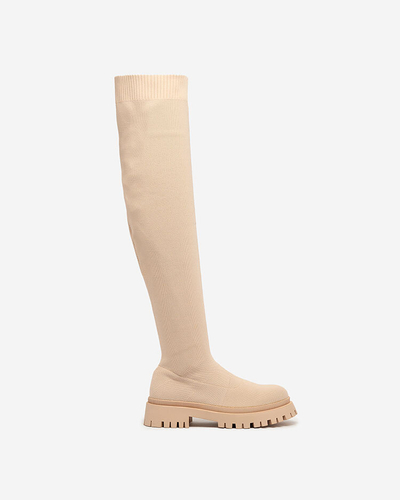 Royalfashion Beige women's slip-on over-the-knee boots Radgitas