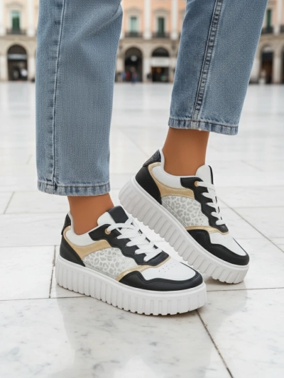 Royalfashion Callista Women's Platform Sneakers Black Eco Leather Size 40