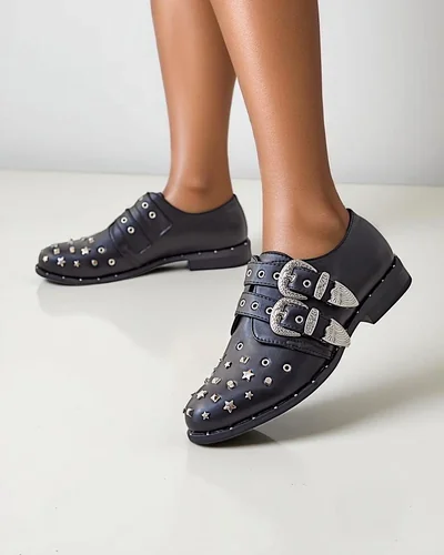 Royalfashion Women's low shoes with studs and buckles Goffel