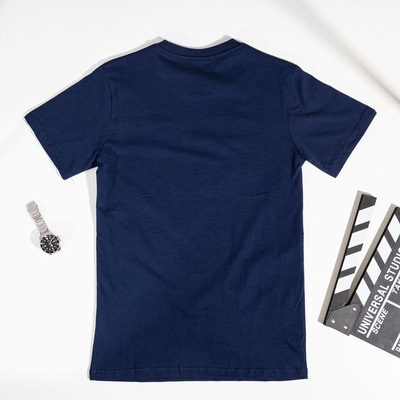 Navy blue men's t-shirt with a print - Clothing