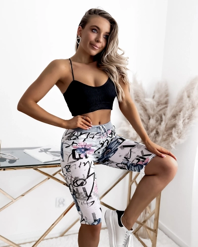 Royalfashion Женские бело-голубые шорты 3/4 с принтом PLUS SIZE