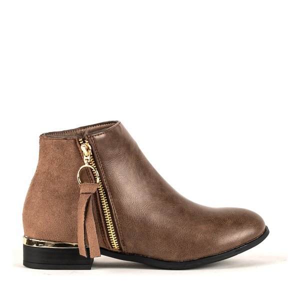 Brown ankle boots with a decorative Pompi zipper - Footwear