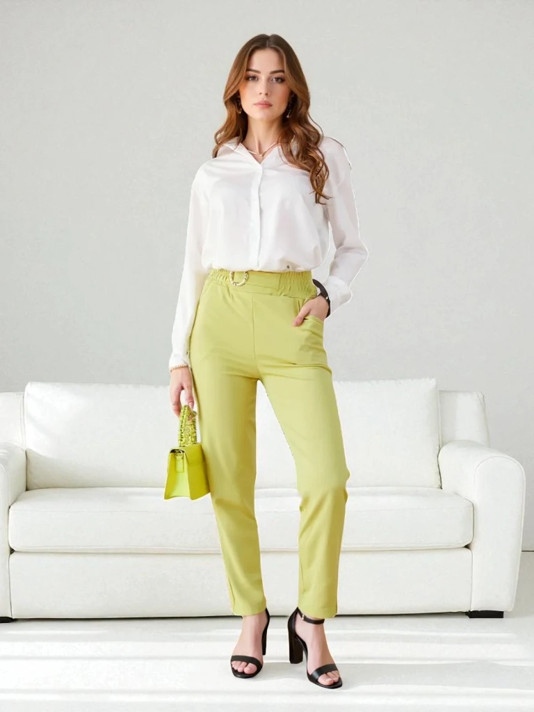 Elegant Kaliope Golden Trousers Light Yellow