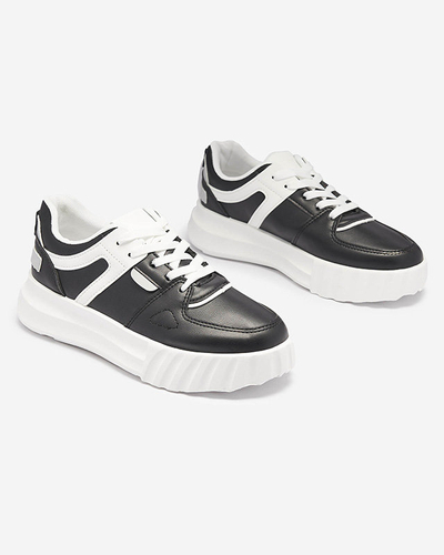 Eco-leather women's black casual sports shoes with white inserts Netiris - Footwear