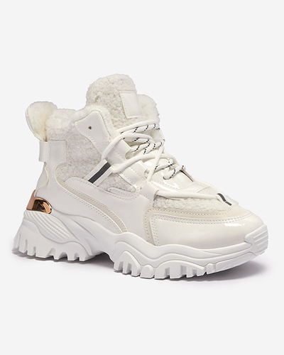White women's sports shoes with fur Sagglo- Footwear