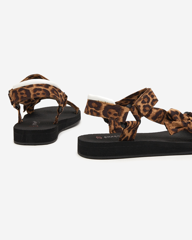 Ladies 'black sandals with leopard print stripes Lilien - Footwear