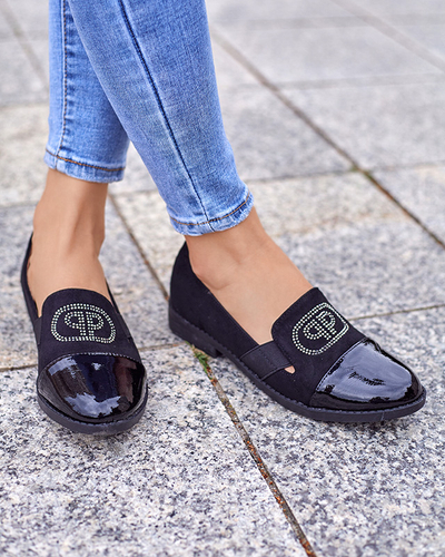 Black women's moccasins with a varnished Velqi toe - Footwear