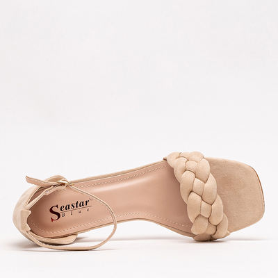 OUTLET Beige women's sandals with a decorated belt Venesi - Shoes