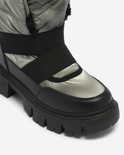 Women's snow boots on a flat sole in black-gray Ferory- Footwear