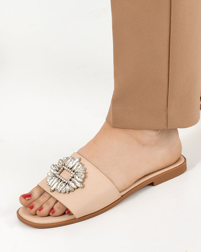 OUTLET Women's beige slippers with a silver ornament Hipi - Footwear