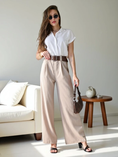 Royalfashion Wide women's trousers with a belt