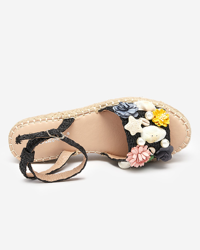 Ladies' black sandals a'la espadrilles with a decorative upper Soramis - Footwear
