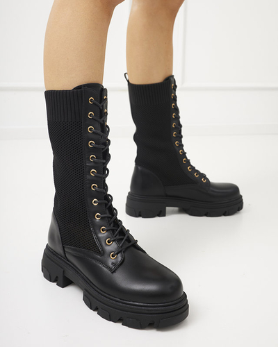 Openwork black women's lace-up boots Buhomi - Footwear
