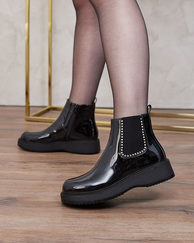 Royalfashion Black women's flat-heeled boots with zircons Winuma