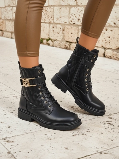 Sable Rose Quilted Faux Leather Ankle Boots