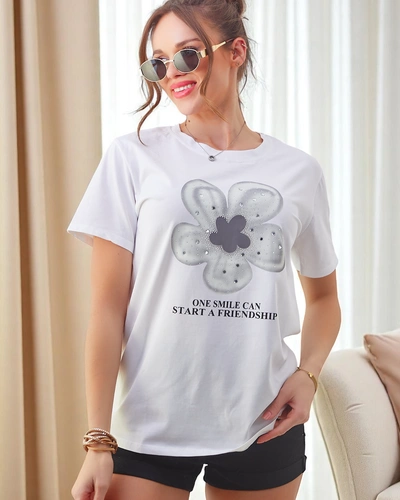 Royalfashion Women's Cotton T-Shirt with Flower