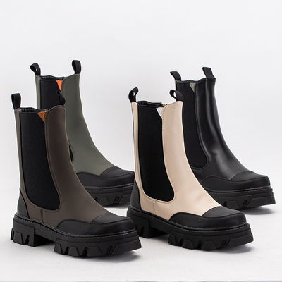Dark green women's boots on a solid sole Rosidi - Footwear