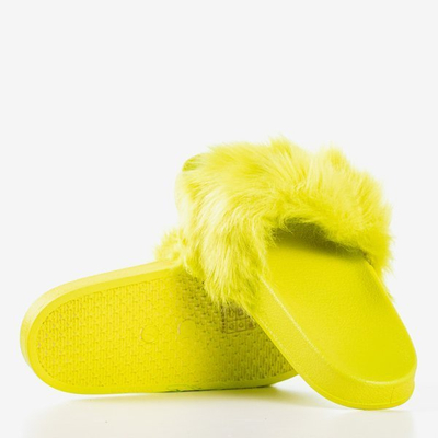 Neon green slippers with fur Millie - Footwear