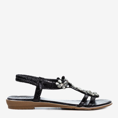 Ladies' black sandals with Crisela crystals - Footwear