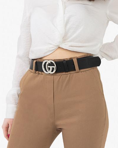 Women's black eco-leather belt with a silver buckle - Accessories