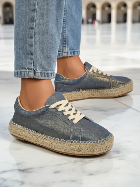 Aurelia Denim Espadrilles – women's flat heel fabric sneakers