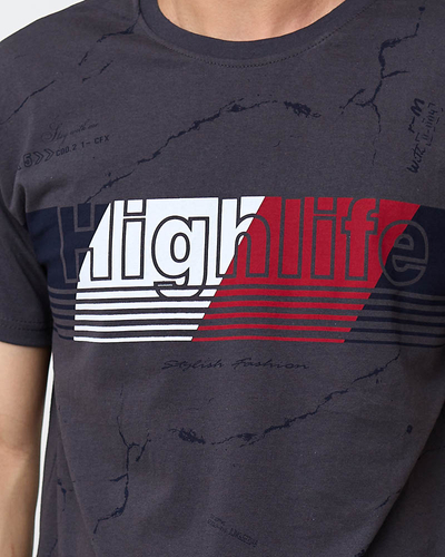 Dark gray men's t-shirt with the print - Clothing
