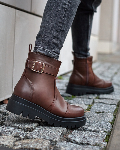 Dark brown women's boots with buckle Utilas - Footwear
