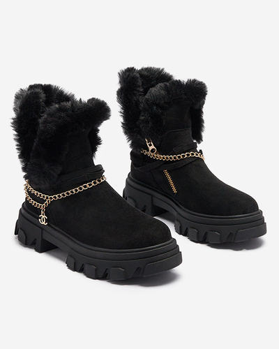 Black women's eco-suede boots with chain Videric - Footwear