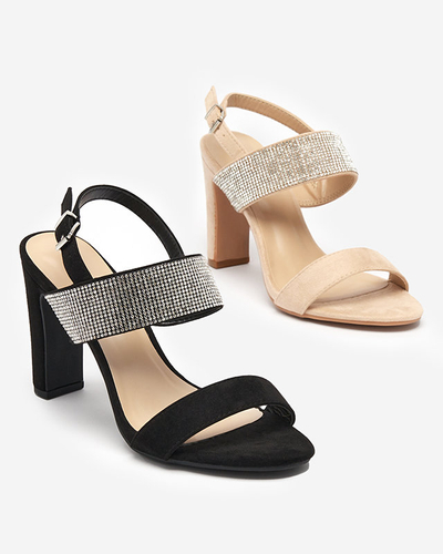 OUTLET Black women's sandals on a post with Maerro cubic zirconias - Footwear