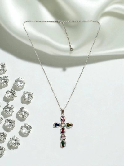 Aurelia Cross Necklace with Colorful Crystals Silver