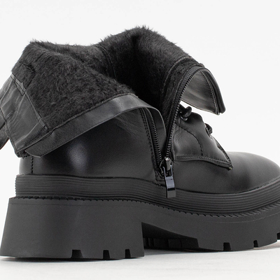 Black women's ankle boots with flat heels with Sidora decorations - Footwear