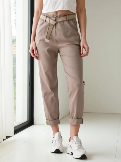 Royalfashion Women's Straight Woven Pants with Belt