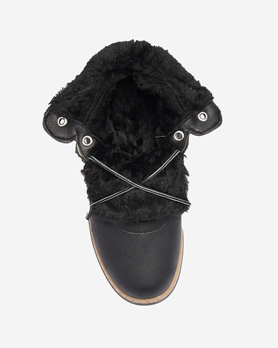 Black women's hiking boots tied with Poritsu fur - Footwear
