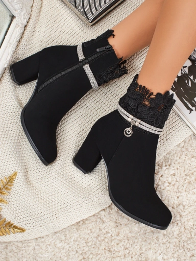 Women's Faux Leather Heeled Ankle Boots with Lace Kastrelle
