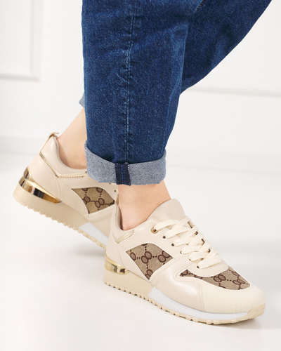 OUTLET Beige women's sports shoes with Engla print - Footwear