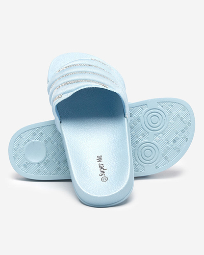 Blue women's slippers with cubic zirconia Mytaris - Footwear