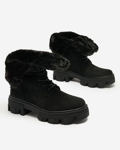 Royalfashion Black women's lace-up boots Cavenma