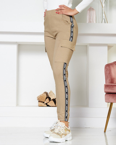 Women's khaki cargo trousers with stripes - Clothing
