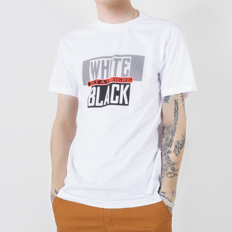 Men's white cotton T-shirt with a print - Clothing