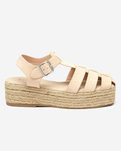 Beige eco-suede women's sandals on the Keniso platform - Footwear