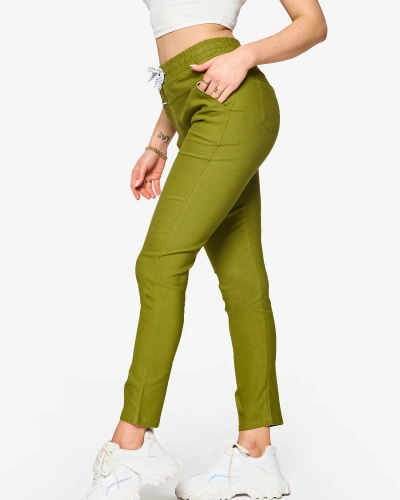 Women's straight fabric pants in green PLUS SIZE- Clothing
